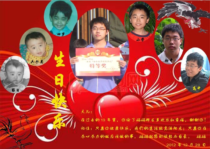 送给我儿东东19岁的生日礼物